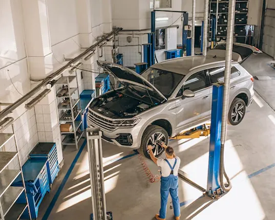 automobile testing in garage